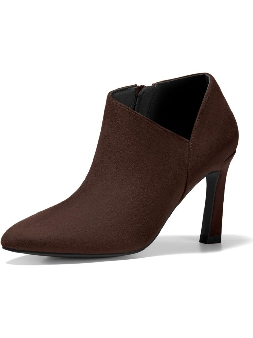 Women's Chocolate Pointed Toe V Cut Kitten Heel Side Zip Office Ankle Boots